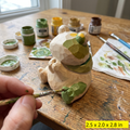 DIY Frog Painting Kit with Acrylics | Carved Wood Style Frog Statue | Unpainted Faux Wood Animal Desk Decor