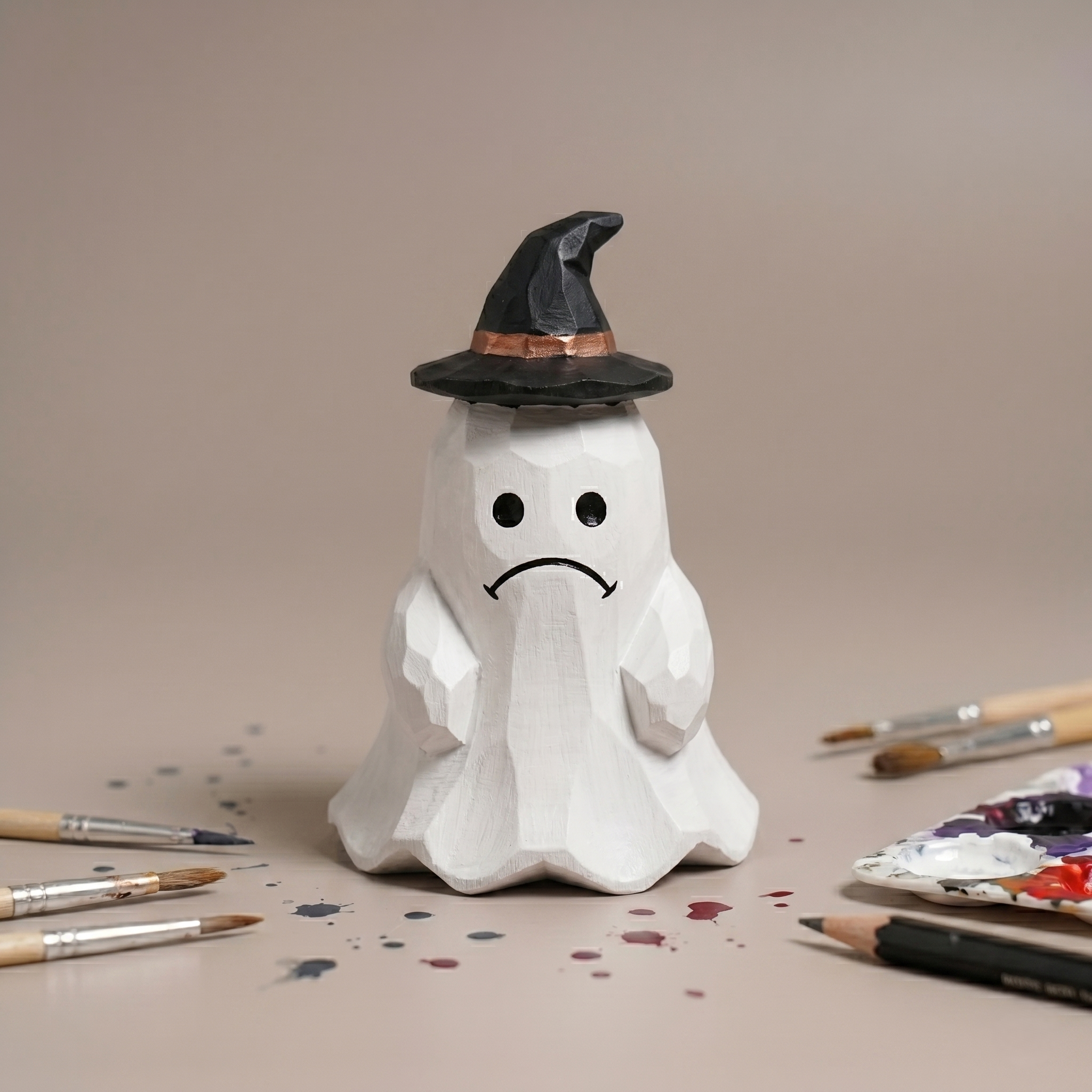 DIY Halloween Ghost Painting Kit | Unpainted Witch Hat Ghost Wood PLA Craft Set