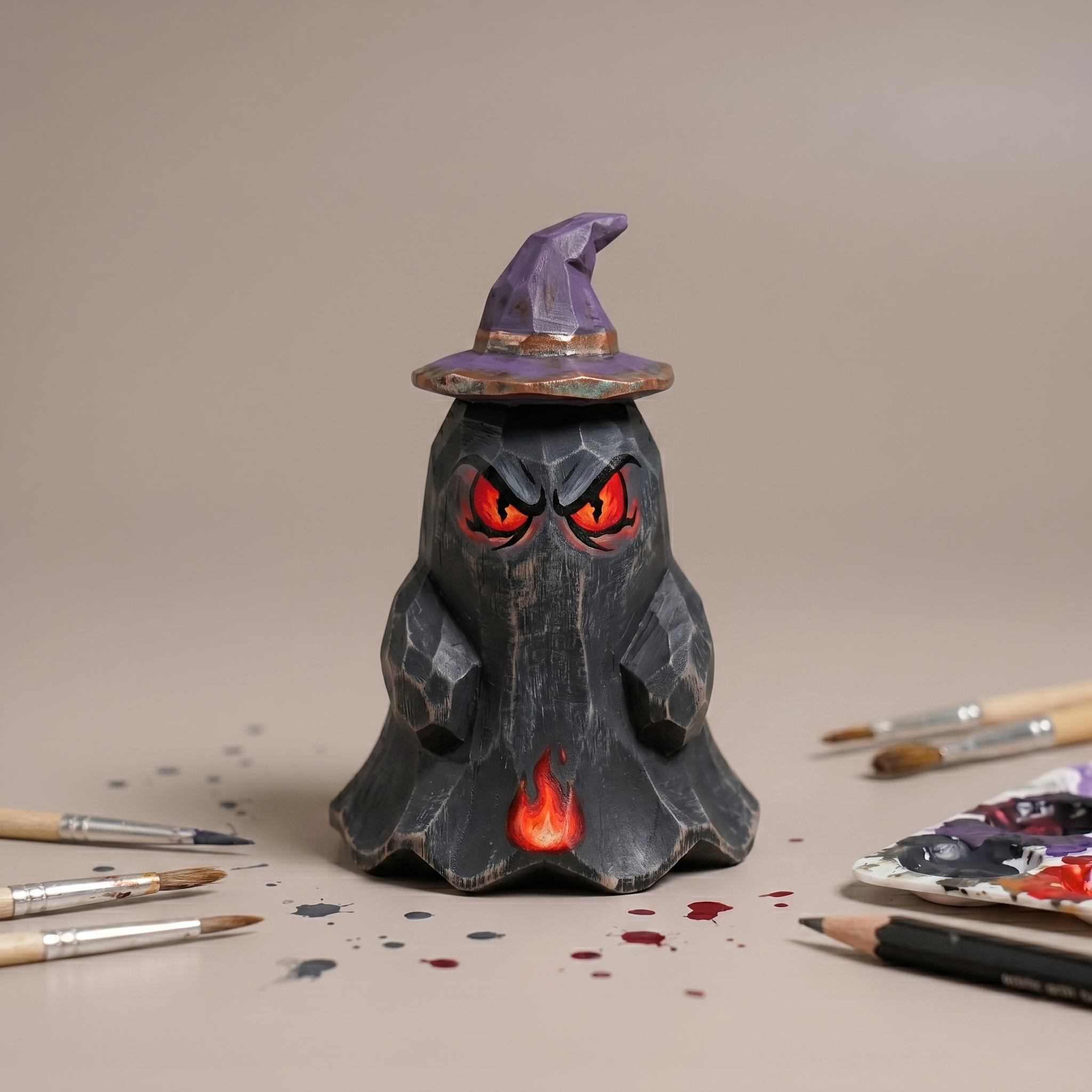 DIY Halloween Ghost Painting Kit | Unpainted Witch Hat Ghost Wood PLA Craft Set