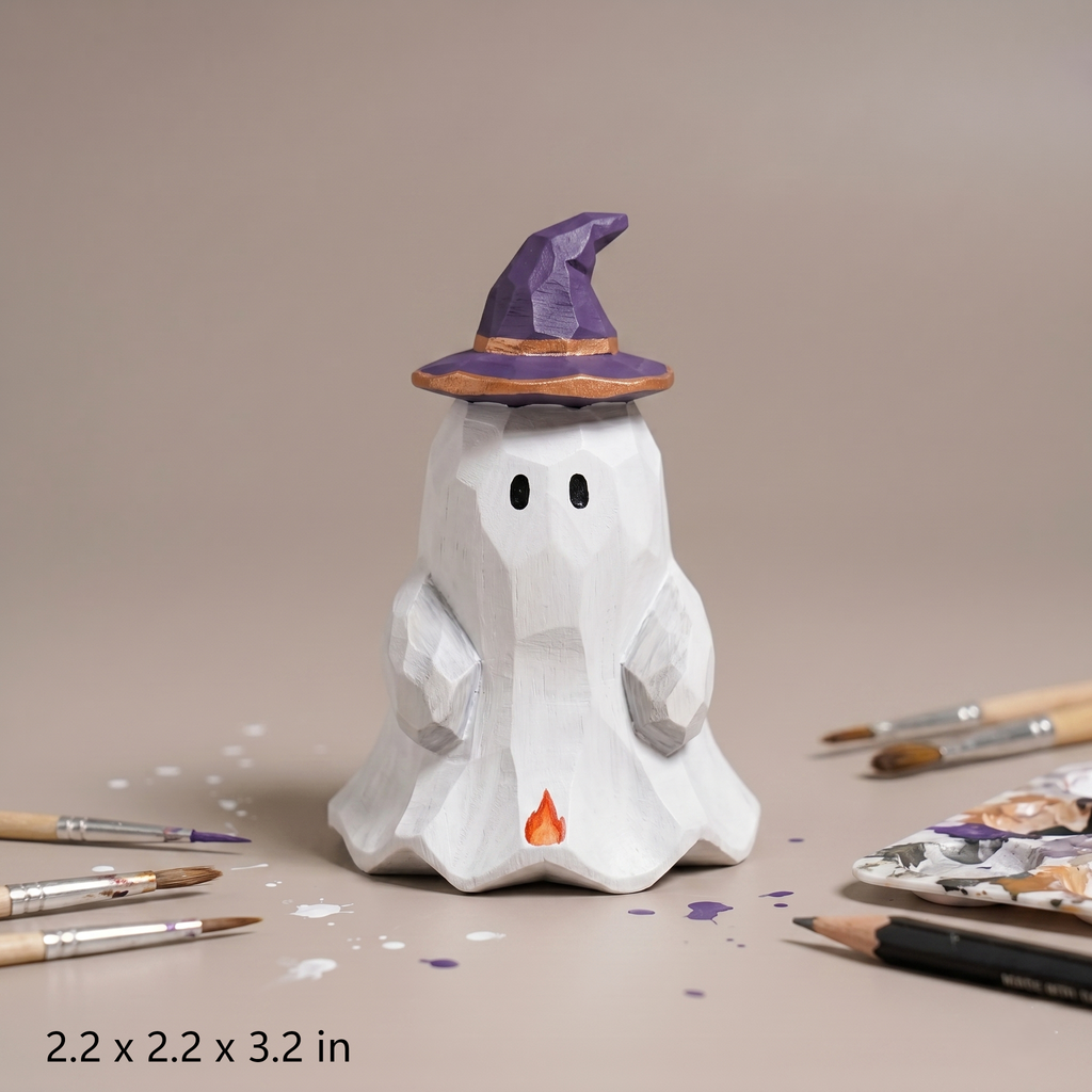 DIY Halloween Ghost Painting Kit | Unpainted Witch Hat Ghost Wood PLA Craft Set