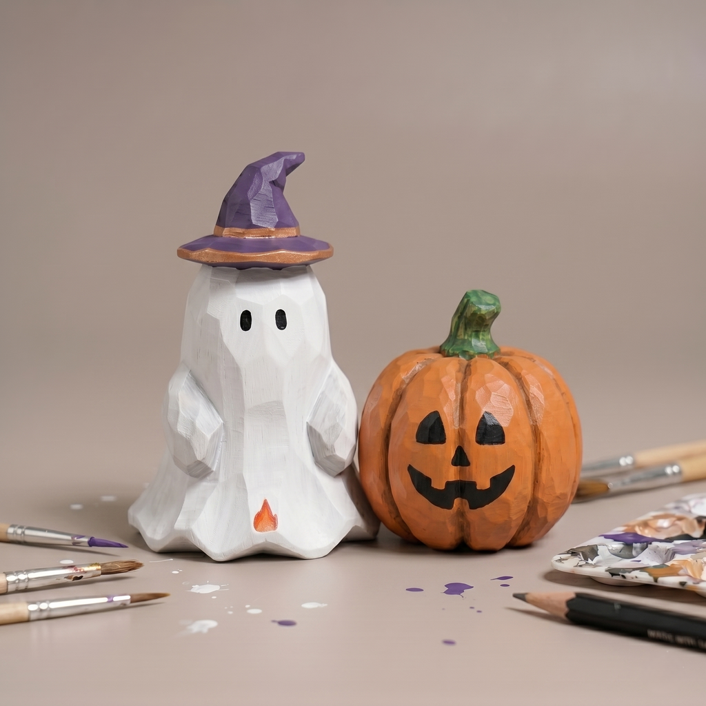 DIY Halloween Ghost Painting Kit | Unpainted Witch Hat Ghost Wood PLA Craft Set