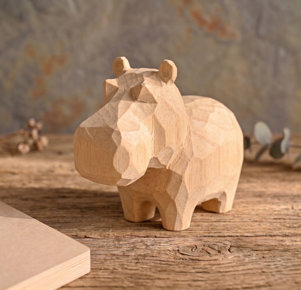 Cute Hippo DIY Paint Kit | Wood PLA Hippopotamus Figurine to Paint | Safari Animal Craft Kit | Paint Your Own Animal