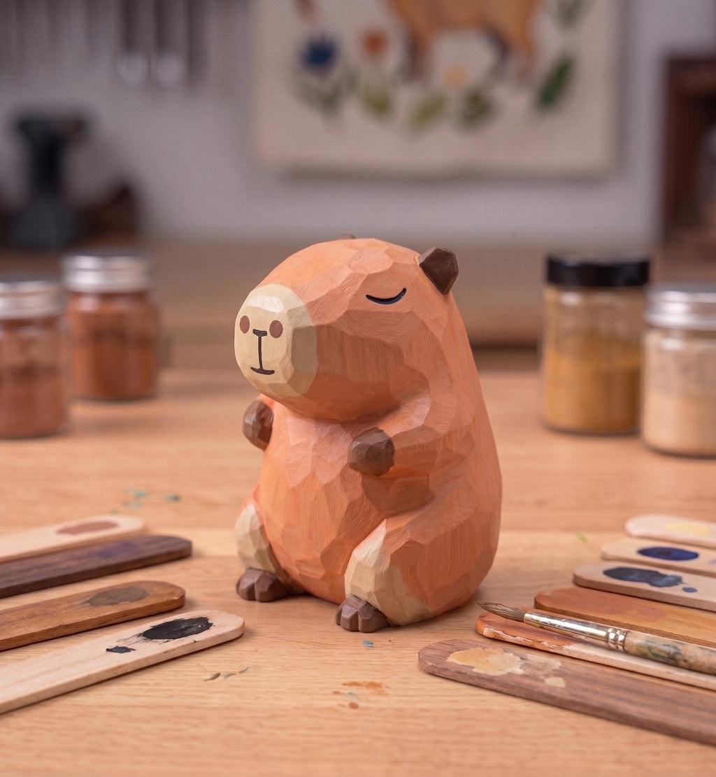 DIY Capybara Painting Kit | Wood PLA 3D Printed Animal Statue | Paint Your Own Capybara Figurine