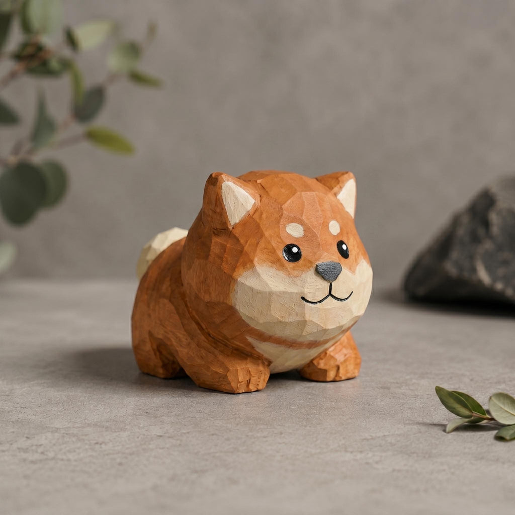 DIY Shiba Painting Kit , Wood PLA 3D Printed Dog Statue , Paint Your Own Shiba Figurine