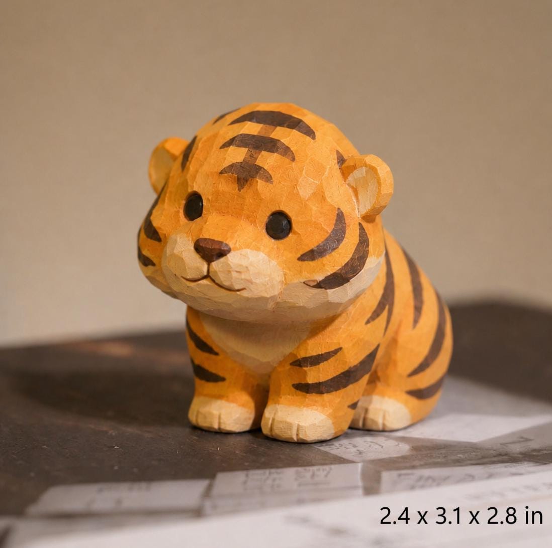 Tiger Cub Painting Kit, Paint Your Own Tiger Figurine, DIY Animal Craft Kit, Wood PLA Tiger Decor, Tiger Lover Gift