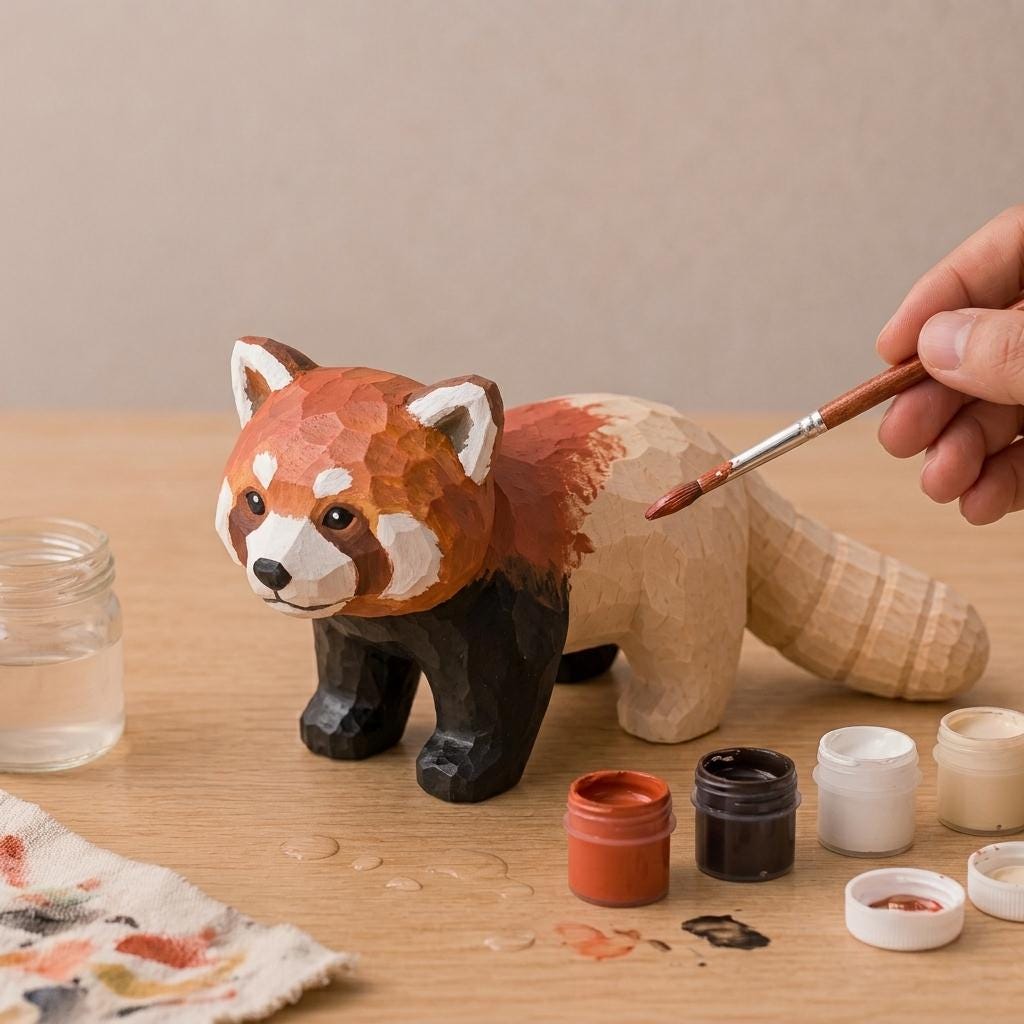 Red Panda DIY Paint Kit | Wood PLA Animal Figurine Craft | Paint Your Own Animal