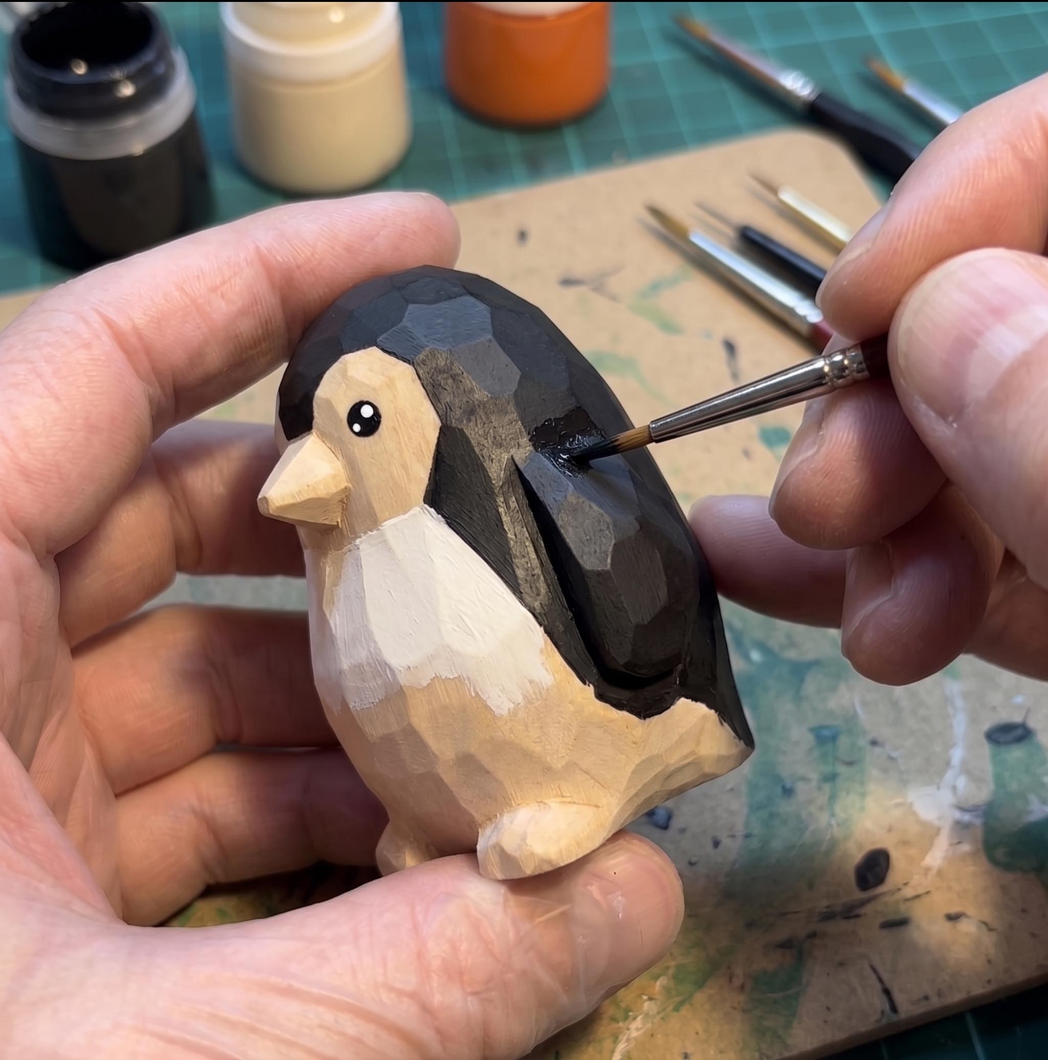 Penguin Wood PLA Paint Kit | DIY Penguin Figurine to Paint | Arctic Animal Craft Kit | Handmade Style Decor