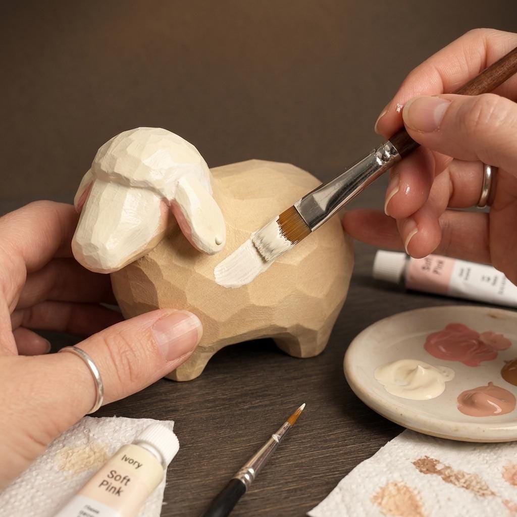 Wood PLA Sheep Figurine DIY Paint Kit | Farm Animal Craft Kit | Paint Your Own Animal