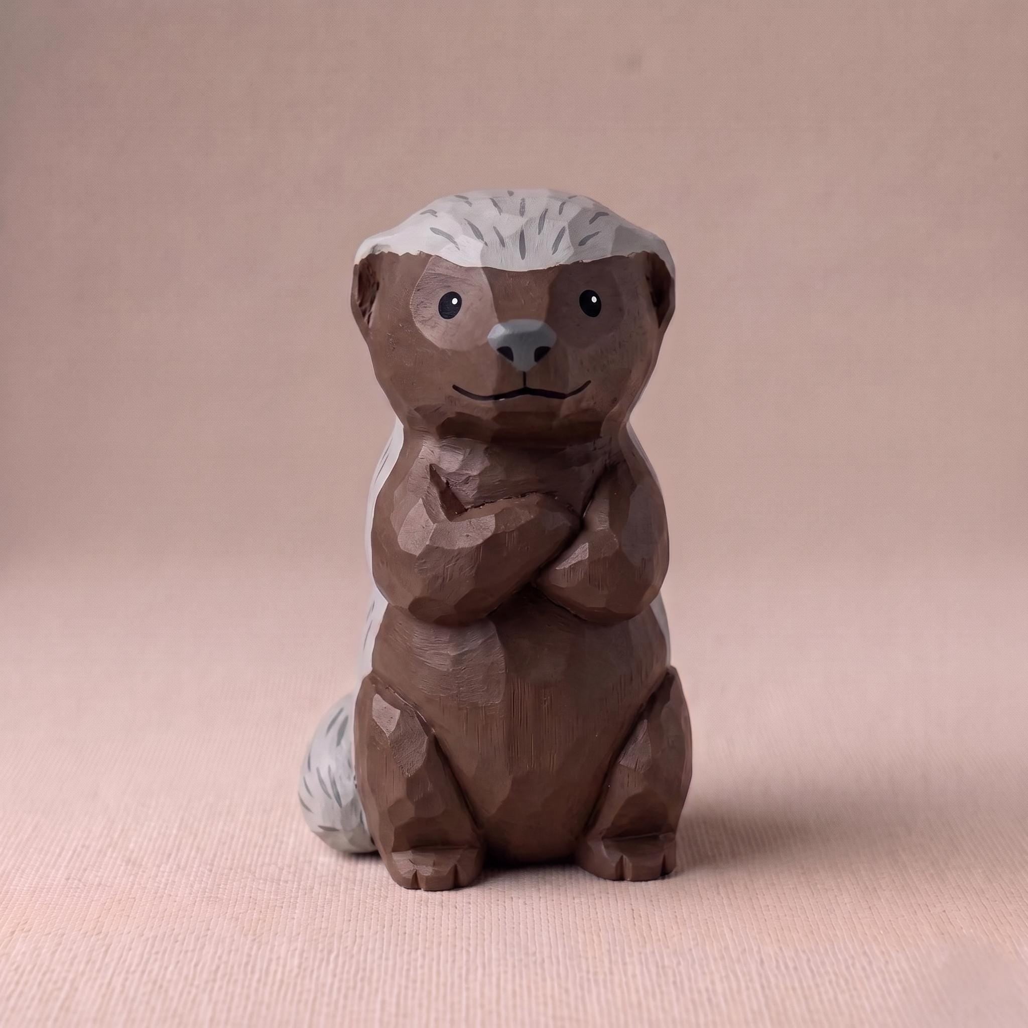 Honey Badger DIY Paint Kit | Wood PLA Figurine To Decor | Wildlife Animal Craft | Paint Your Own Animal