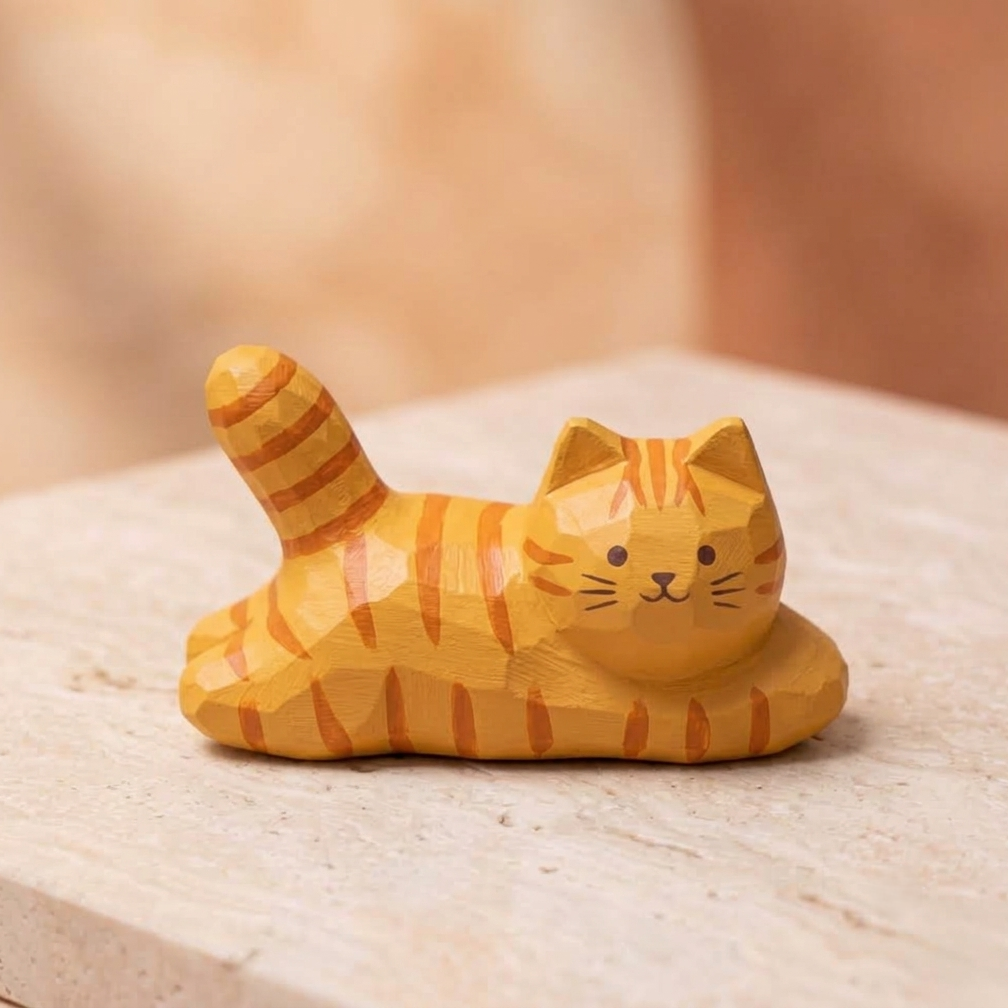 DIY Lazy Cat Figurine Painting Kit - Unpainted Wood PLA Lying Kitty Craft Set for Adults & Kids
