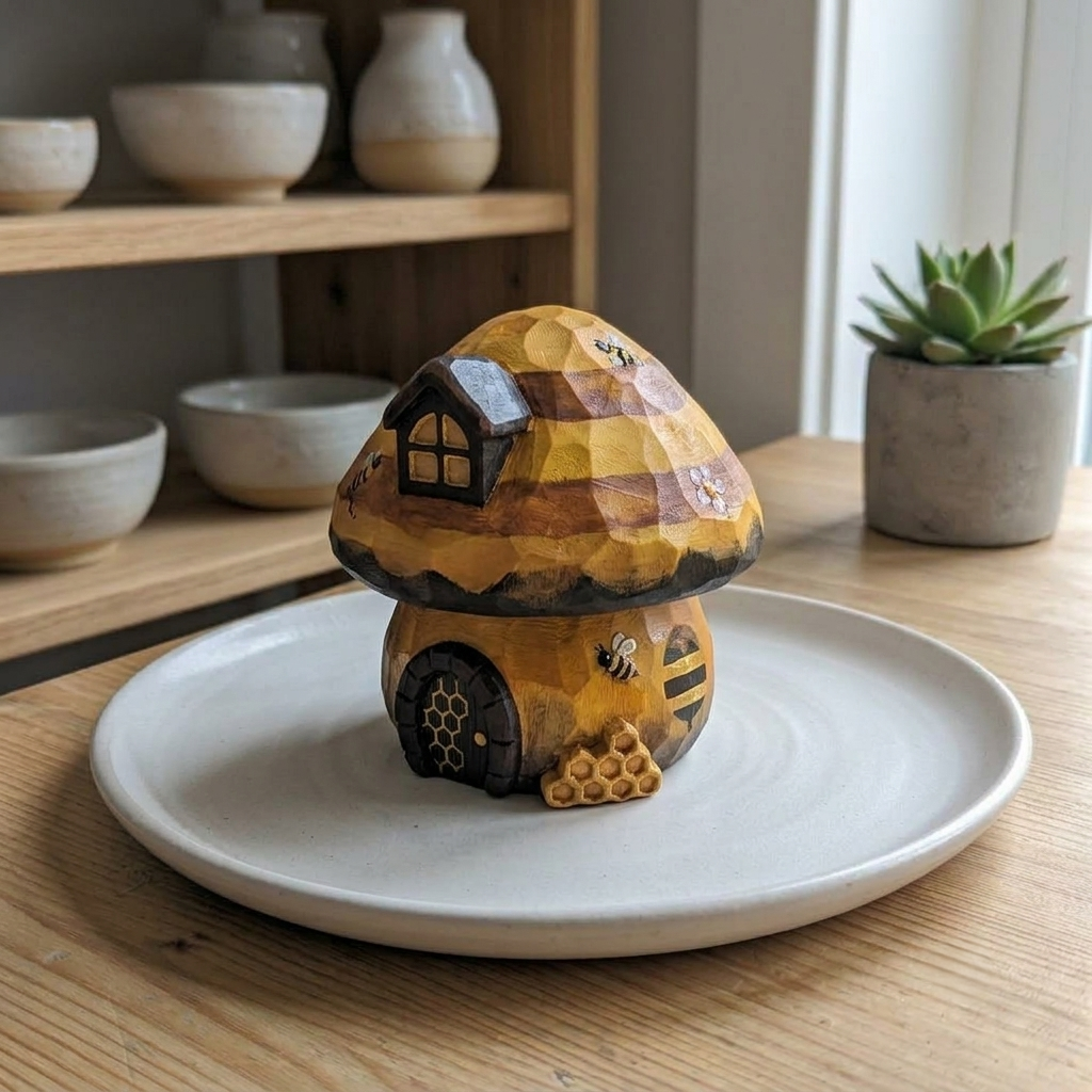 Paint Your Own Mushroom House - Wood PLA Set | Custom Handpainted Gnome Cottage Desk Decor