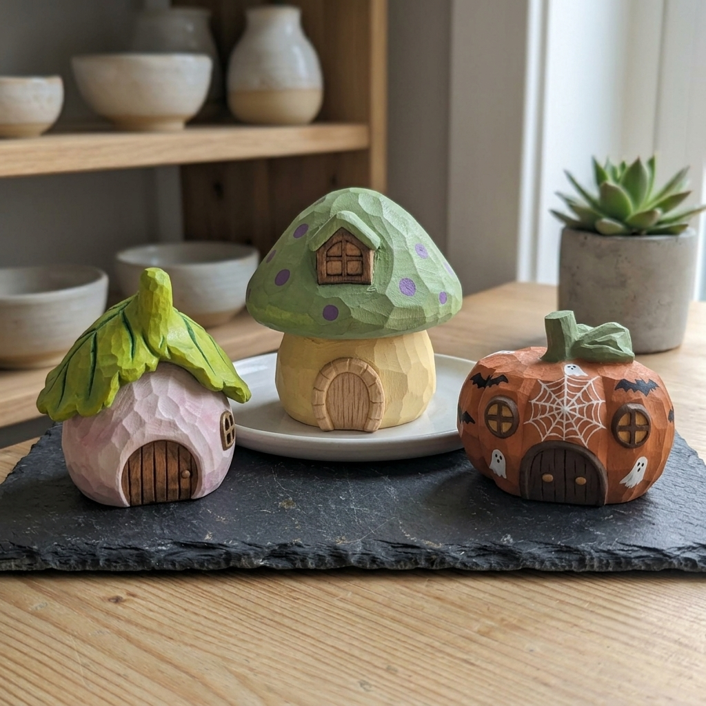 DIY Pumpkin House Halloween Painting Kit | Unpainted Wood PLA Craft Desk Decor