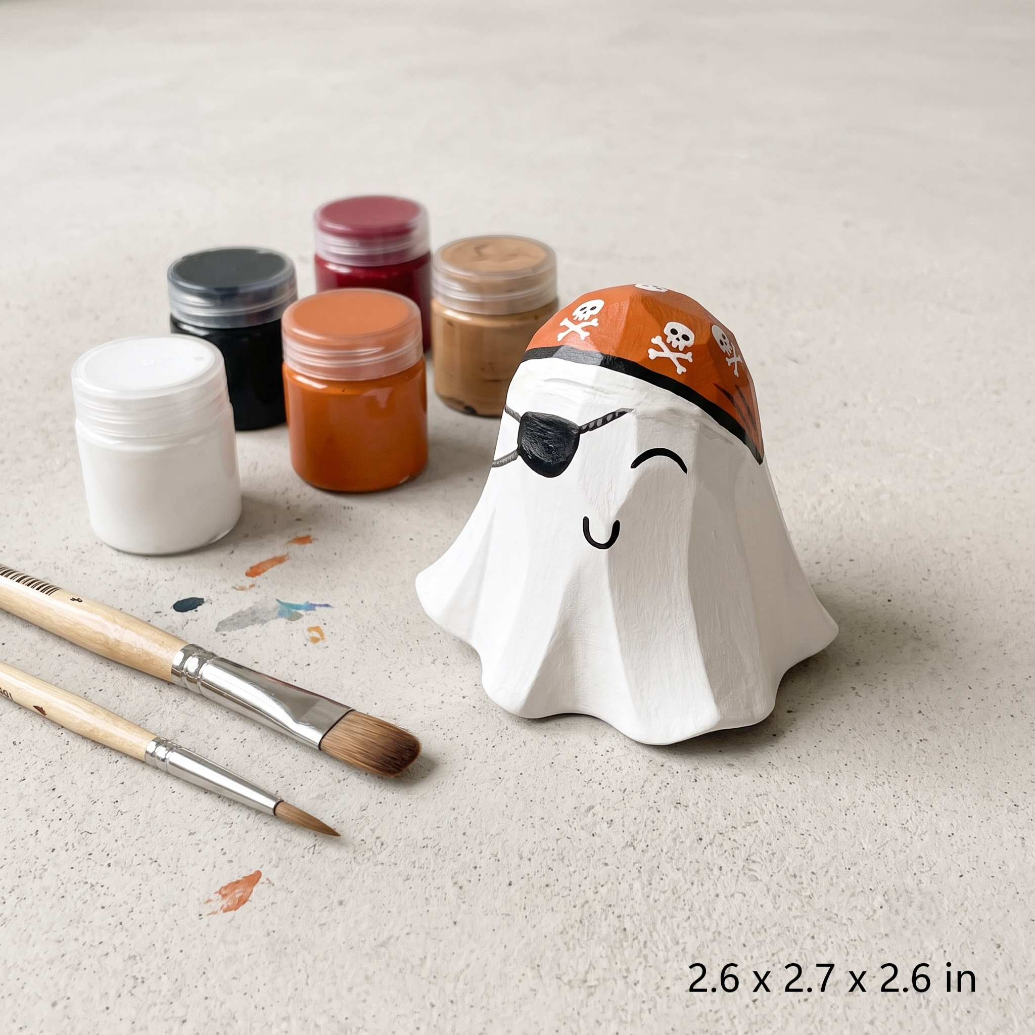 Cute Halloween Craft Gift | Paint Your Own Cute Little Ghost Figurine | Carved Wood Style Decor