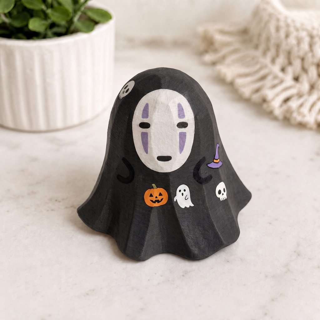 Cute Halloween Craft Gift | Paint Your Own Cute Little Ghost Figurine | Carved Wood Style Decor