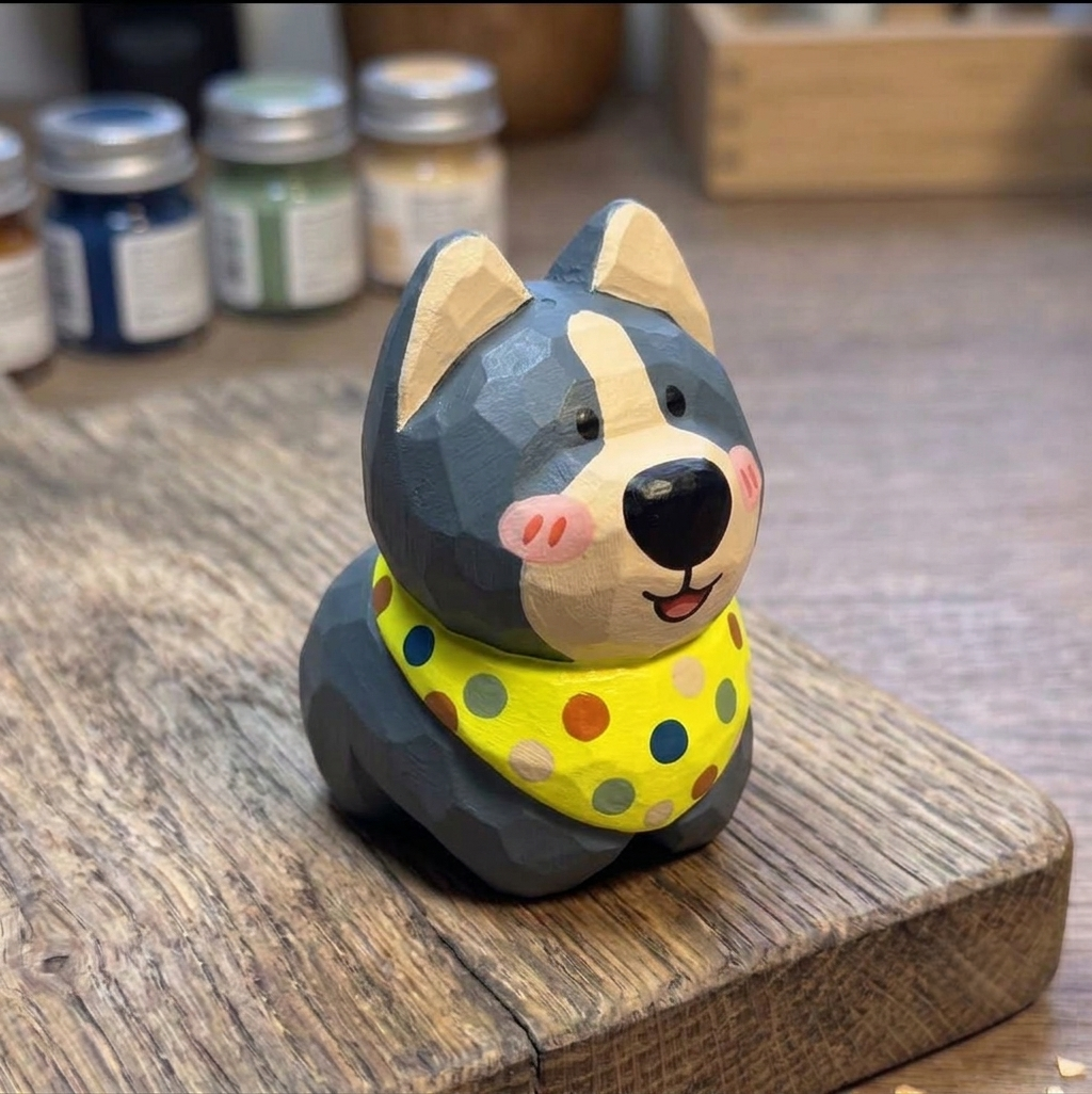 DIY Dog Figurine Painting Kit - Unpainted Wood PLA Craft Set
