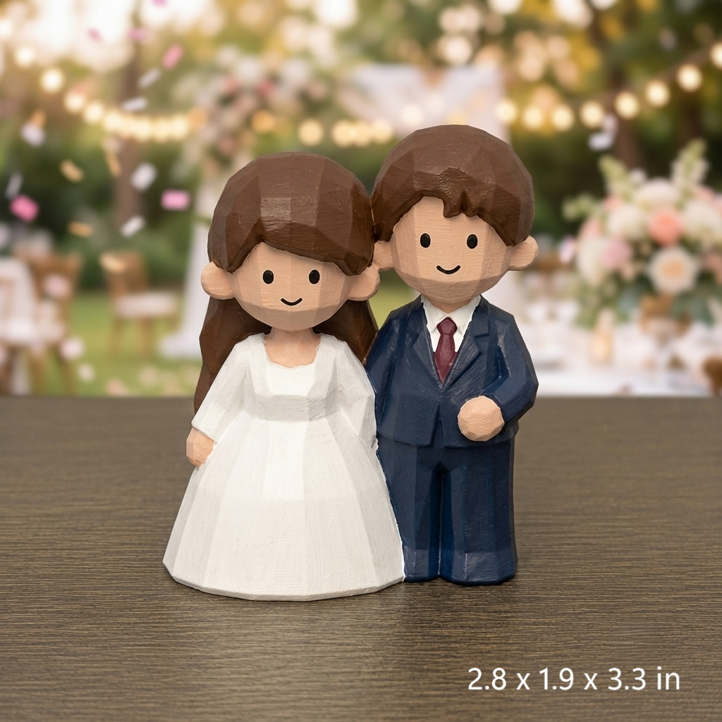 Personalized Anniversary Gift for Couple | Paint Your Own Wedding Figurine Keepsake | Carved Wood Style Bride & Groom Statue