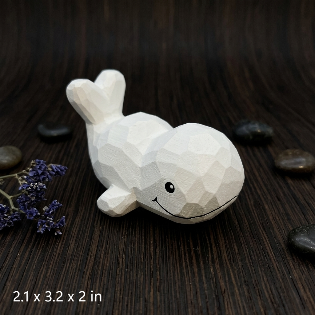 Paint Your Own Whale Figurine | DIY Wood PLA Beluga Kit | Ocean Desk Decor